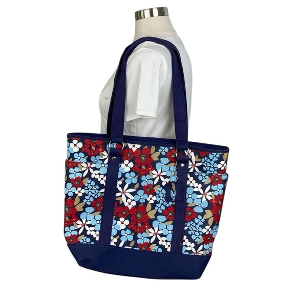 Colorful Large Floral Zip Top Tote Beach Pool Bag - Picture 12 of 12